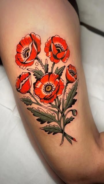 Vibrant Poppy Flower Tattoo