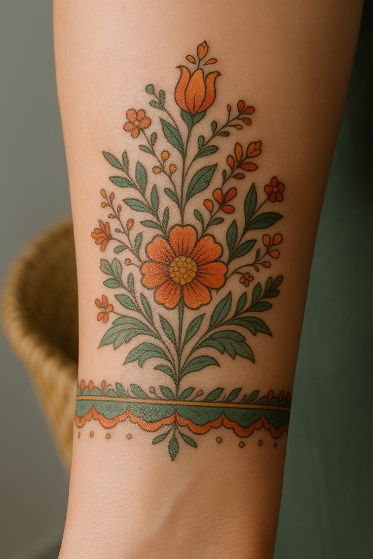 Vibrant Floral Embroidery Tattoo