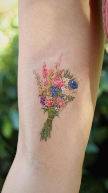 Vibrant Floral Bouquet Tattoo