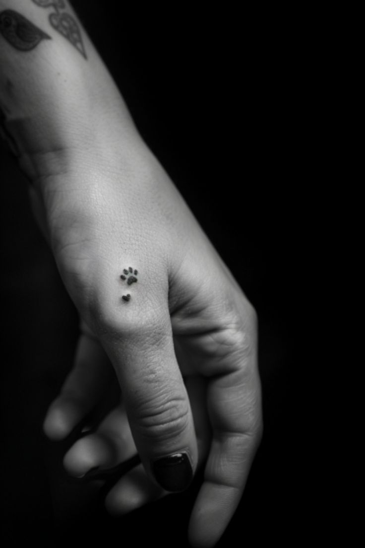 minimalist paw print finger tattoo