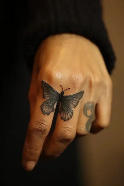 Delicate Butterfly Finger Tattoo Design