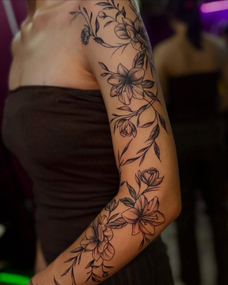 Elegant Floral Sleeve Tattoo for Women