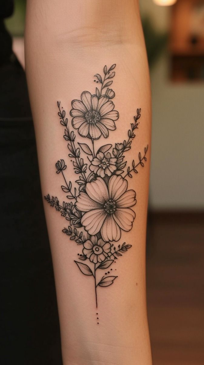 Elegant Floral Forearm Tattoo