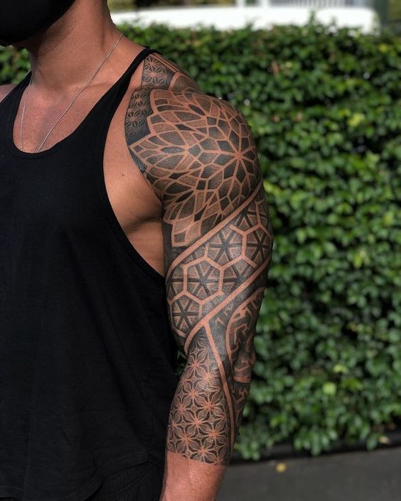Stunning Geometric Full Sleeve Tattoo for Men