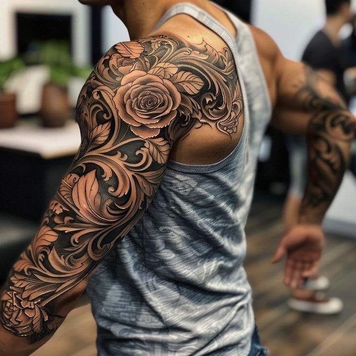 Elegant Floral Full Sleeve Tattoo