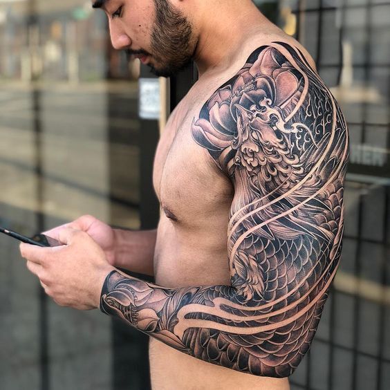 Majestic Japanese Dragon Sleeve Tattoo