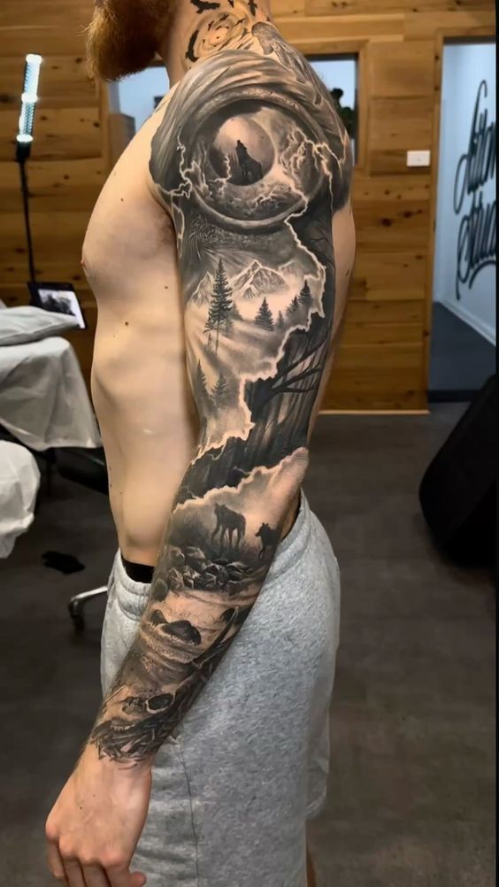 Majestic Landscape Full Sleeve Tattoo