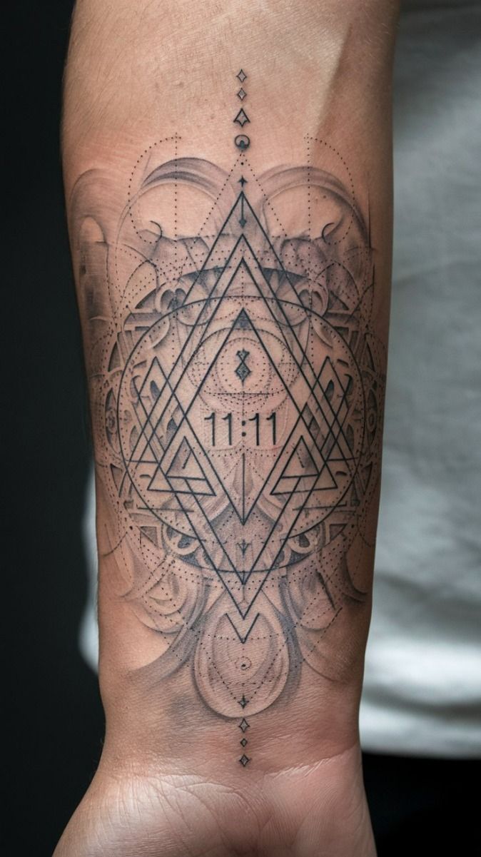 Intricate Sacred Geometry 11:11 Tattoo Design
