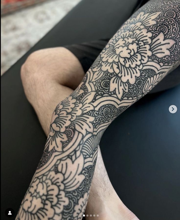 Intricate Japanese Floral Tattoo