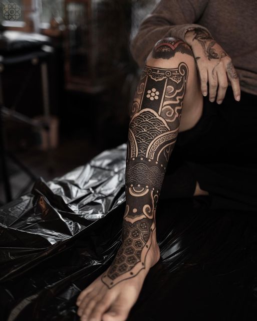 Stunning Geometric Leg Tattoo Cover Up
