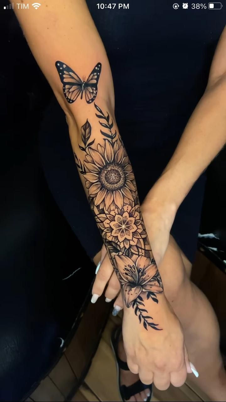 Elegant Floral Half Sleeve Tattoo