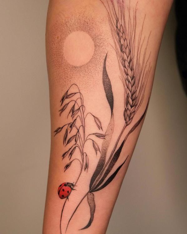 Charming Ladybug Floral Tattoo Design