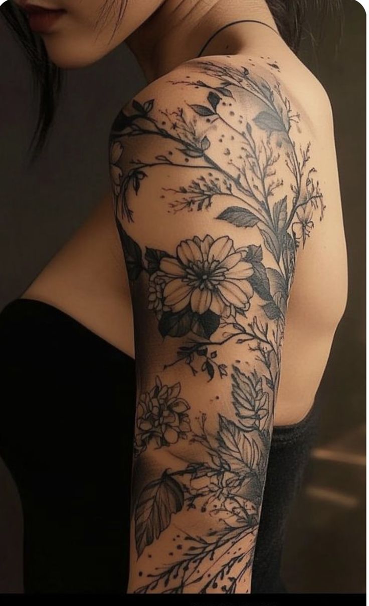 Elegant Floral Half Sleeve Tattoo