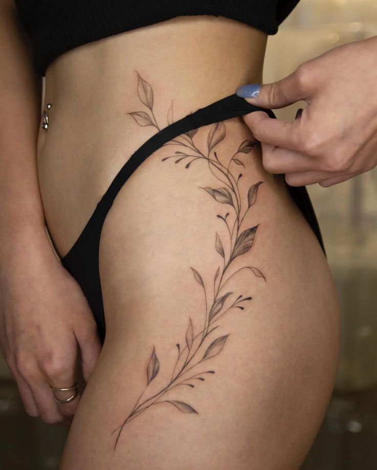 Elegant Floral Hip Tattoo Design