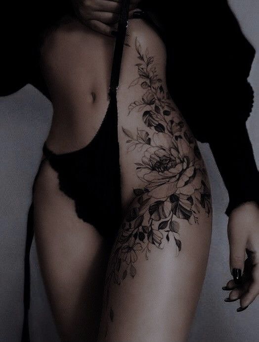 Elegant Floral Hip Tattoo for Women