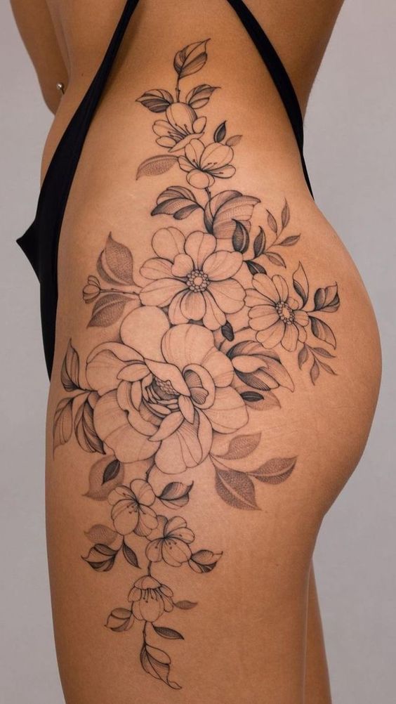 Elegant Floral Hip Tattoo for Women