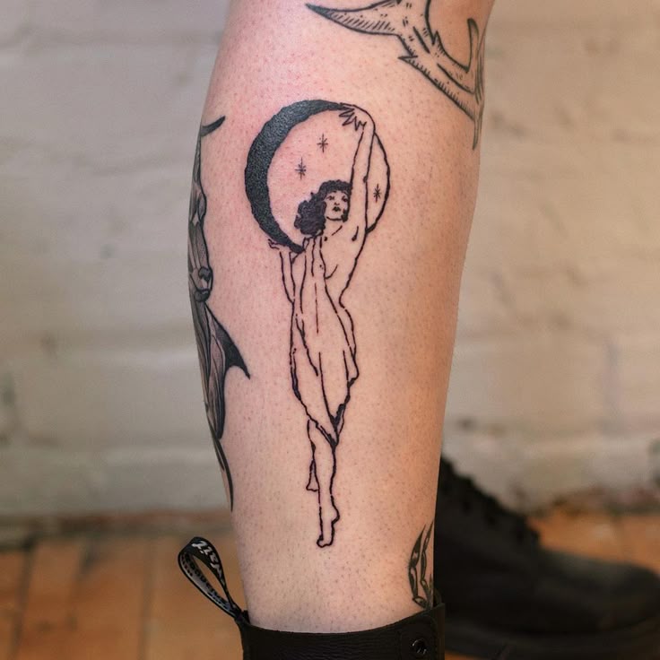 Celestial Grace: Handpoke Illustrative Tattoo