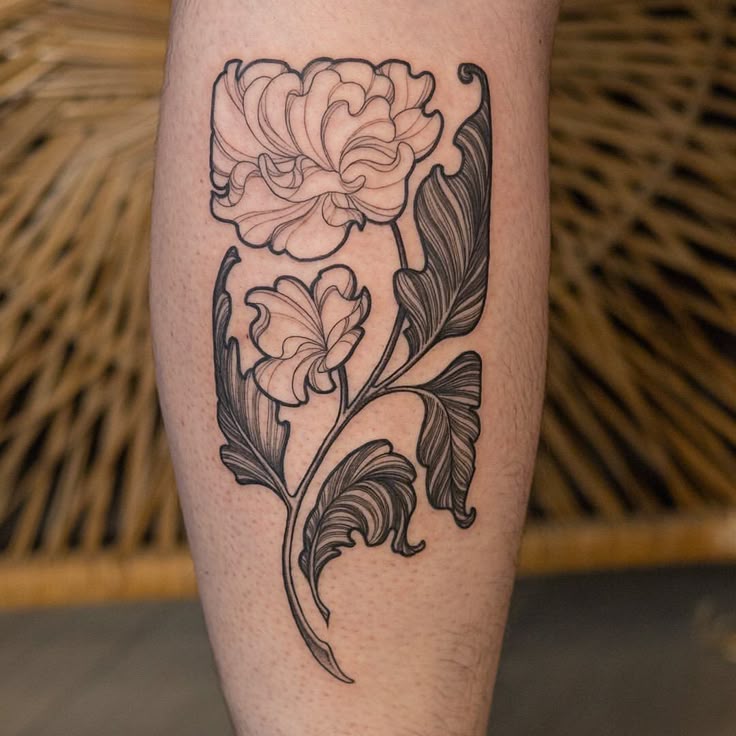 Elegant Floral Linework Tattoo
