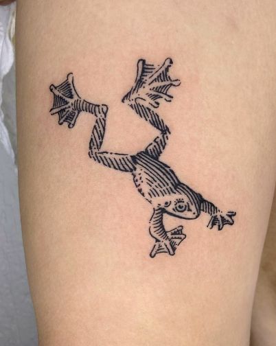 Artistic Frog Tattoo in Woodcut Style