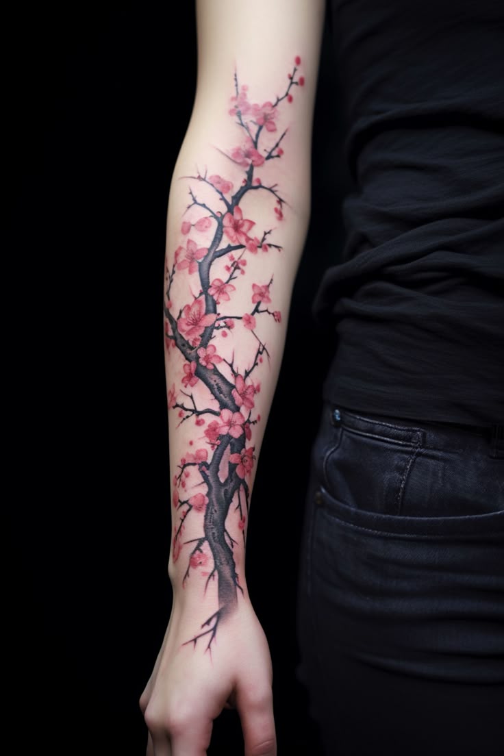Elegant Sakura Tree Forearm Tattoo