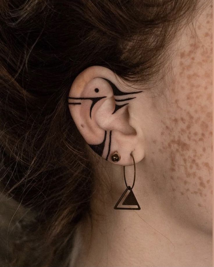 Minimalist Blackwork Ear Tattoo