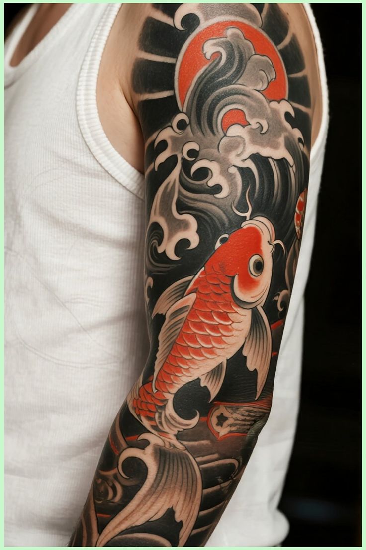 Vibrant Koi Fish Irezumi Tattoo