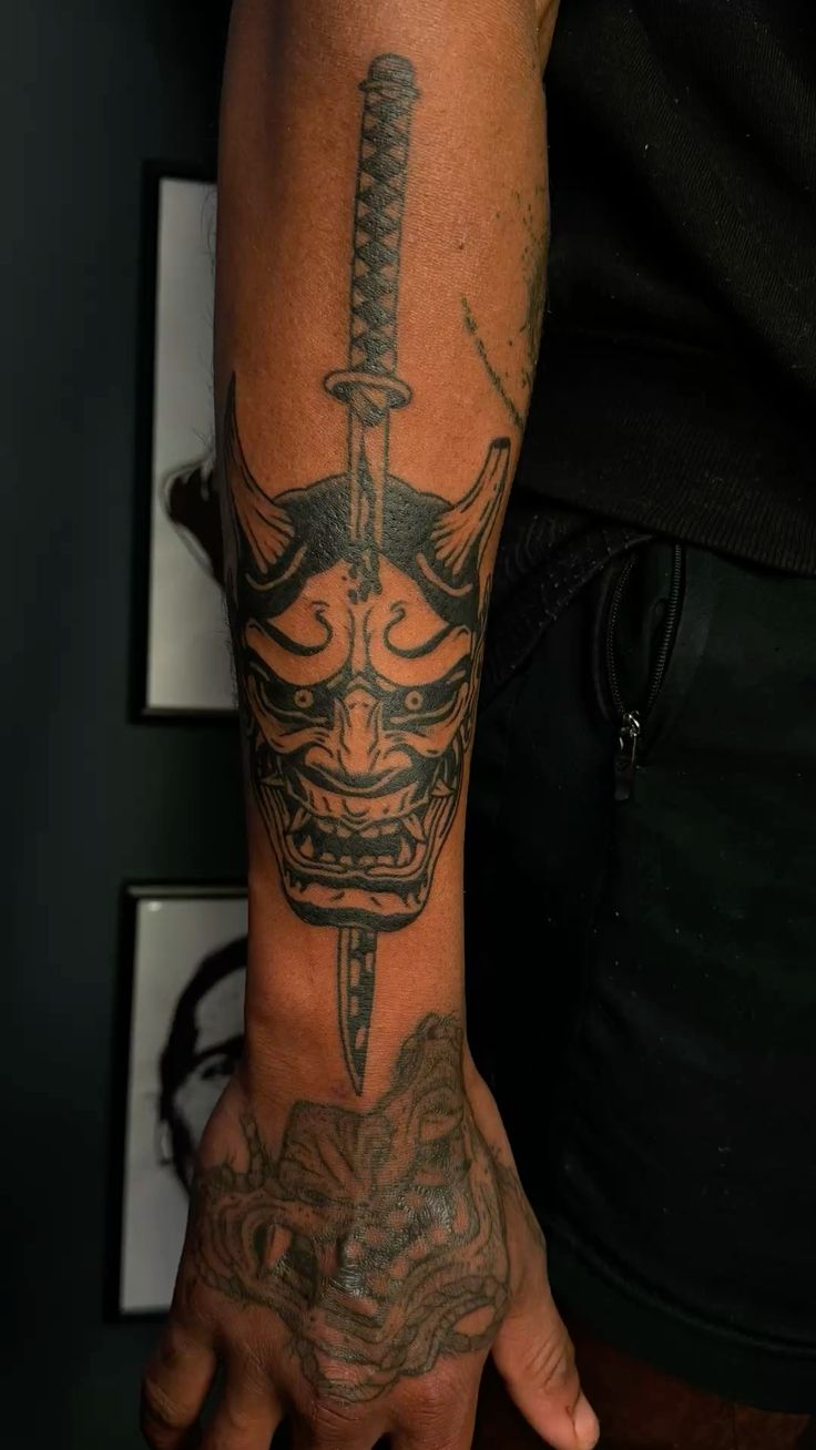 Intricate Hannya Mask Tattoo for the Bold