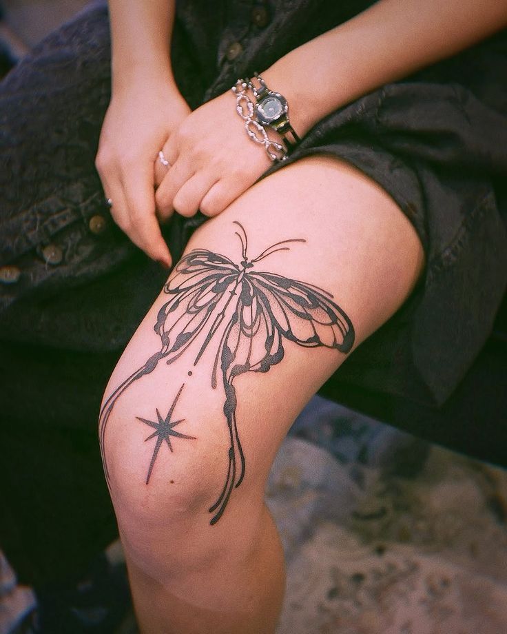 Elegant Butterfly Knee Tattoo Design