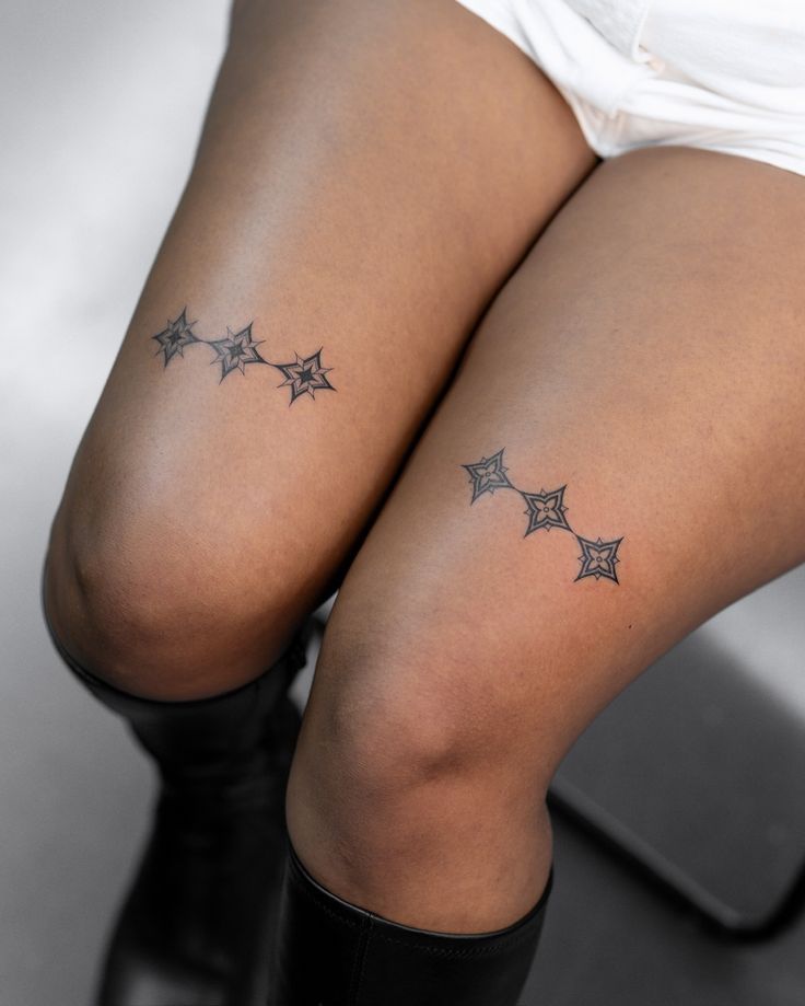 minimalist star knee tattoo design