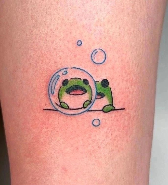 playful frog in a bubble tattoo design