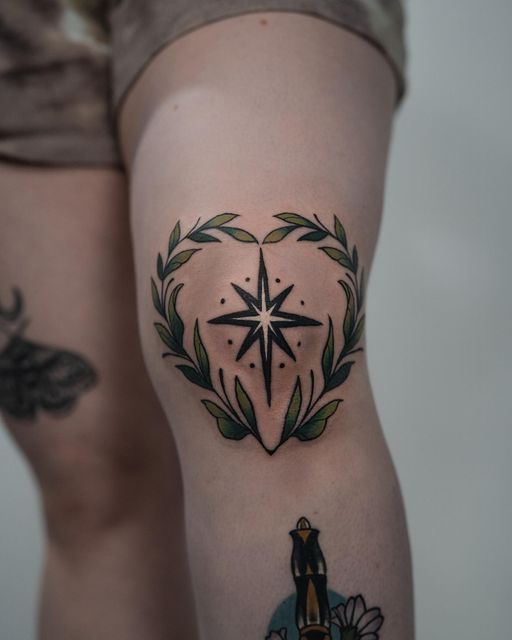 Floral Star Knee Tattoo Inspiration