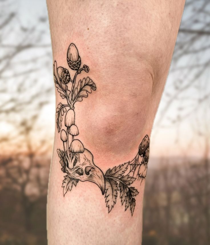 Intricate Blackwork Knee Tattoo Design