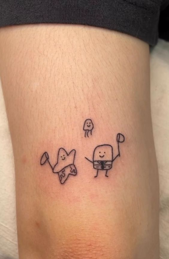 Charming Minimalist Spongebob Leg Tattoo