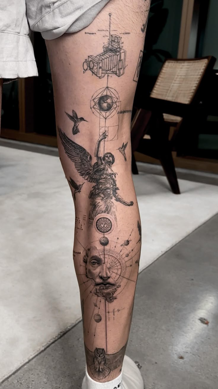 Intricate Geometric Leg Tattoo Design