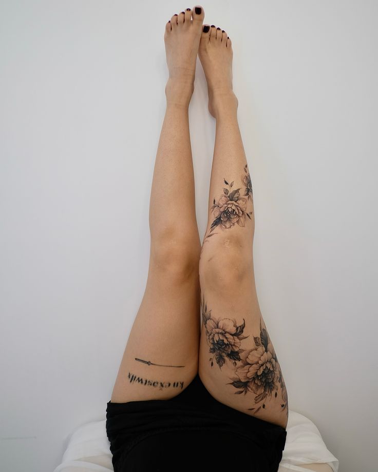 woman leg tattoo half sleeve