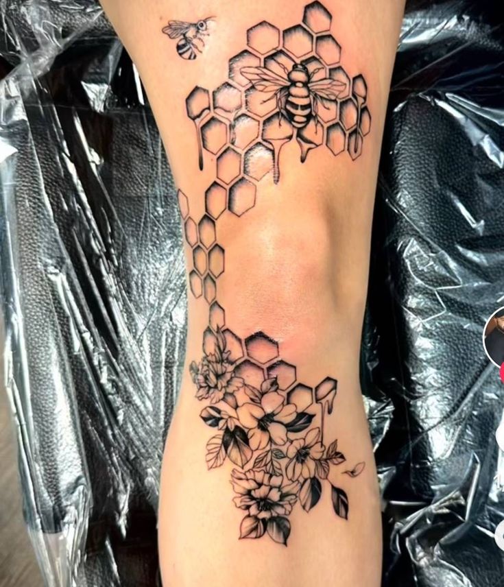 Elegant Honeycomb and Bee Tattoo