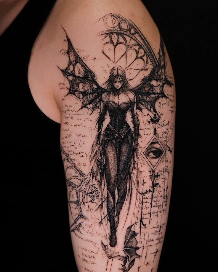 man shoulder angel tattoo