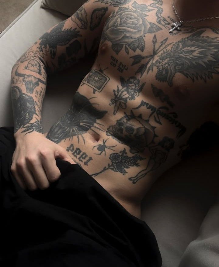 Bold Blackwork Chest Tattoos for Men