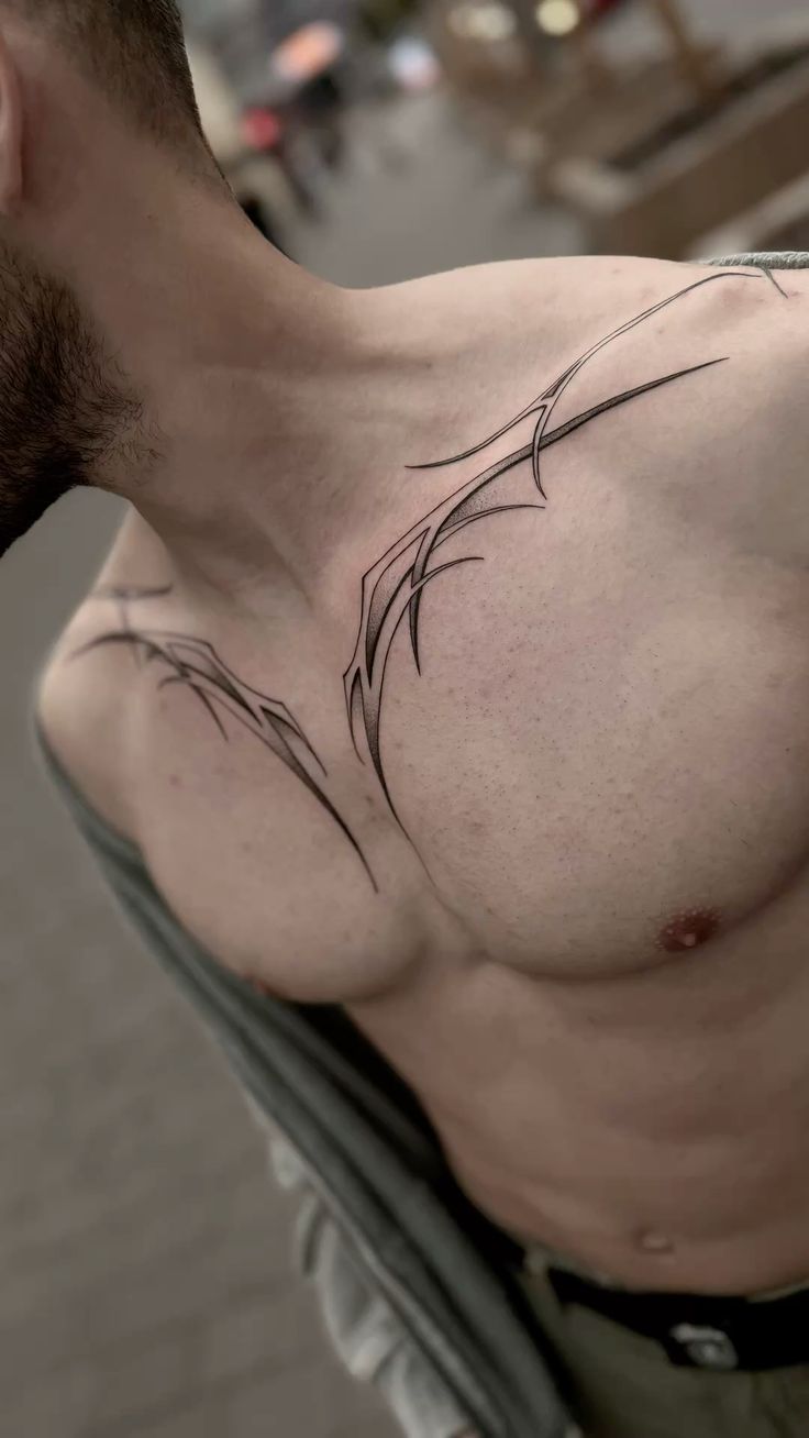 Bold Tribal Chest Tattoo for Men