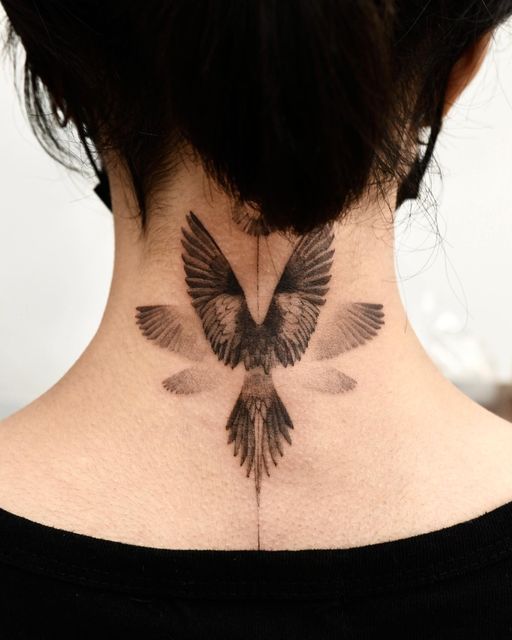 Stunning Realistic Bird Neck Tattoo Design