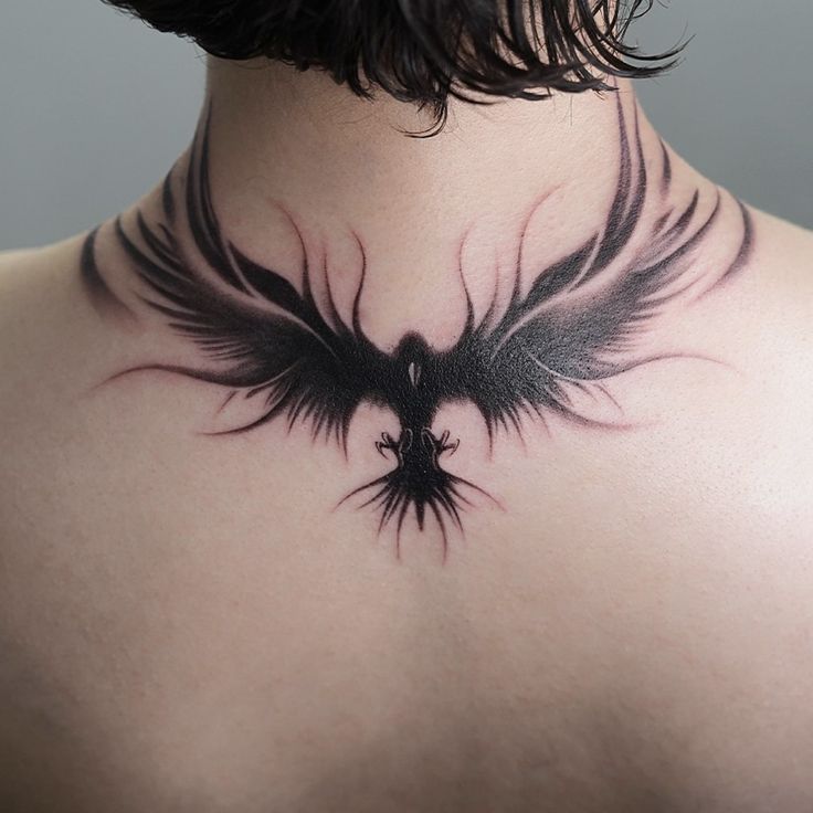 Majestic Blackwork Neck Tattoo Design