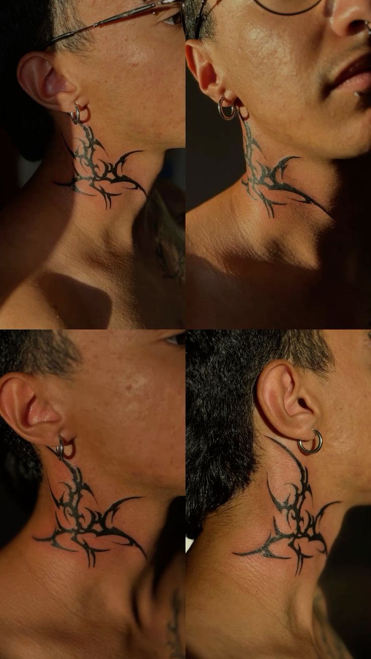Bold Tribal Neck Tattoo Design