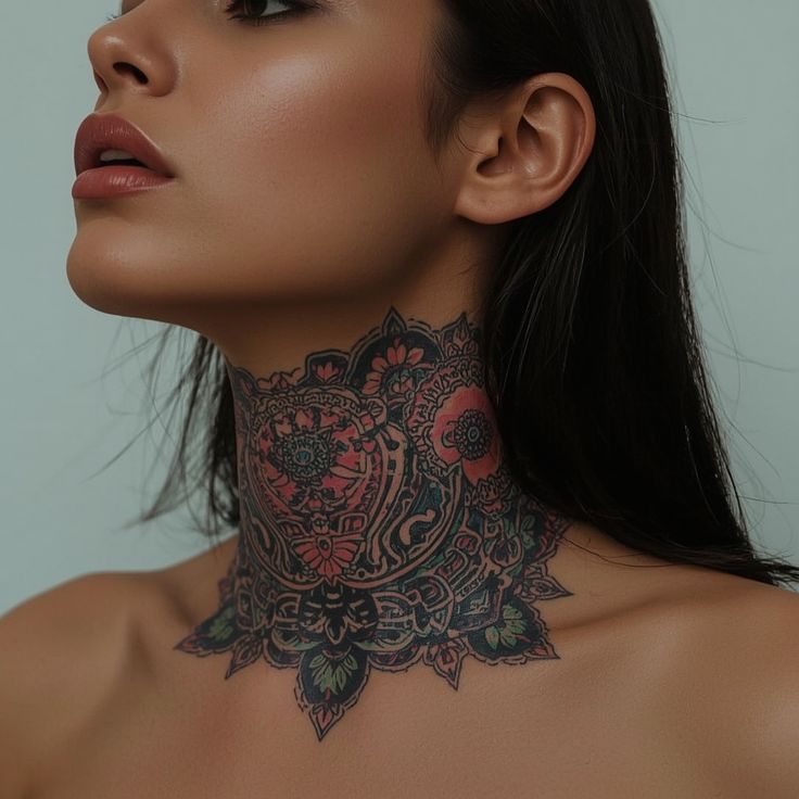 Stunning Floral Neck Tattoo Design