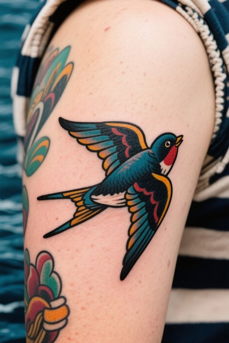 Vibrant Neo-Traditional Bird Tattoo