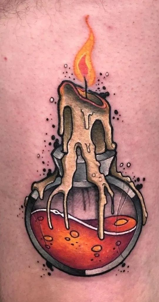 vibrant potion bottle neo traditional tattoo
