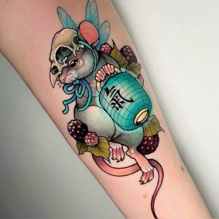 Whimsical Mouse Lantern Tattoo