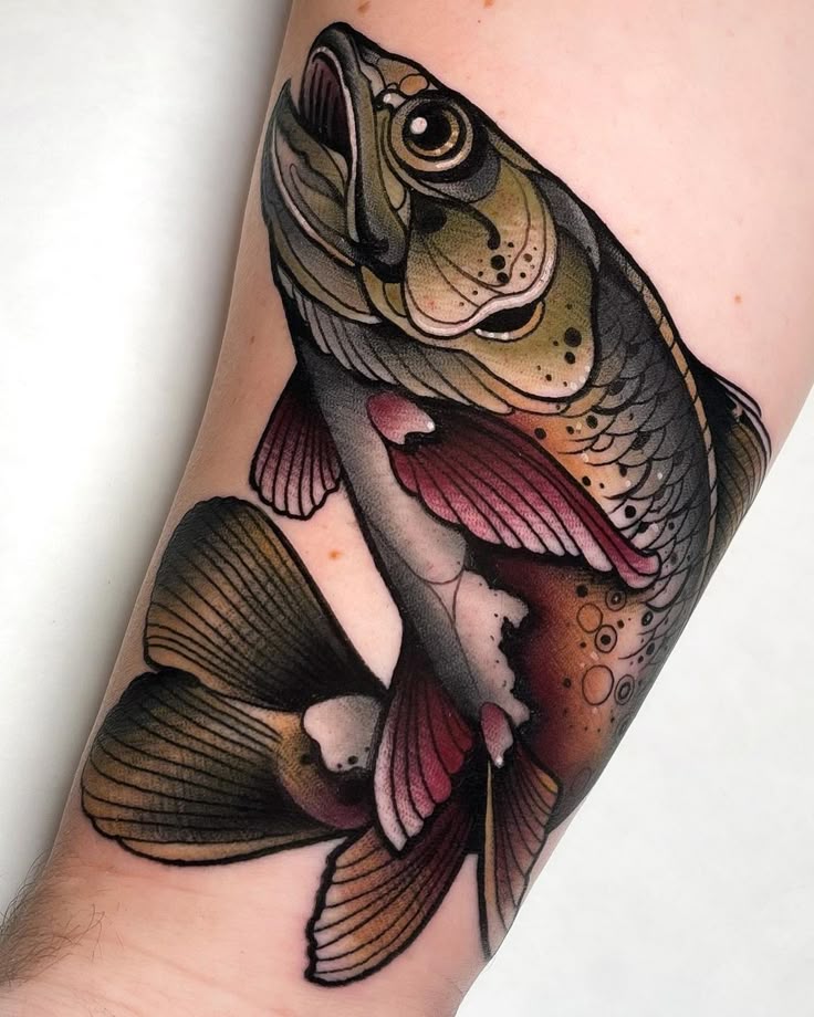 Vibrant Neo Traditional Bass Tattoo