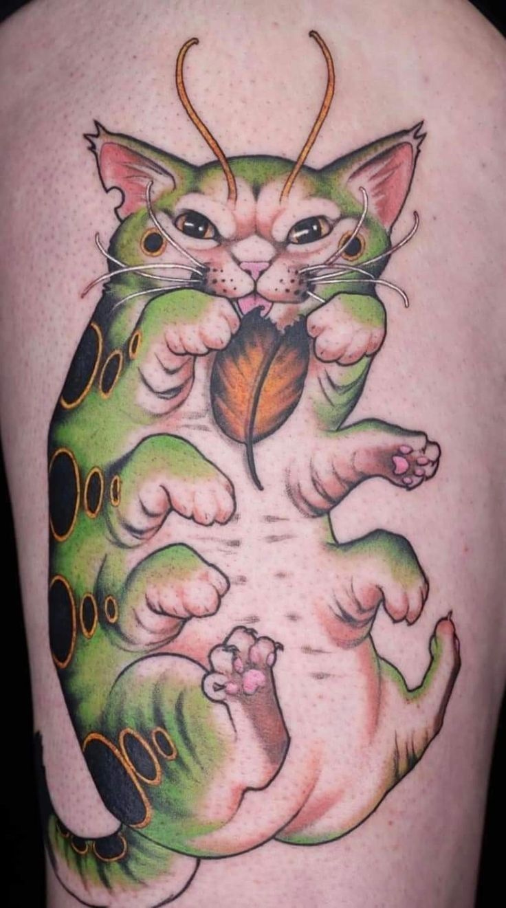 Playful Neo-Traditional Cat Tattoo