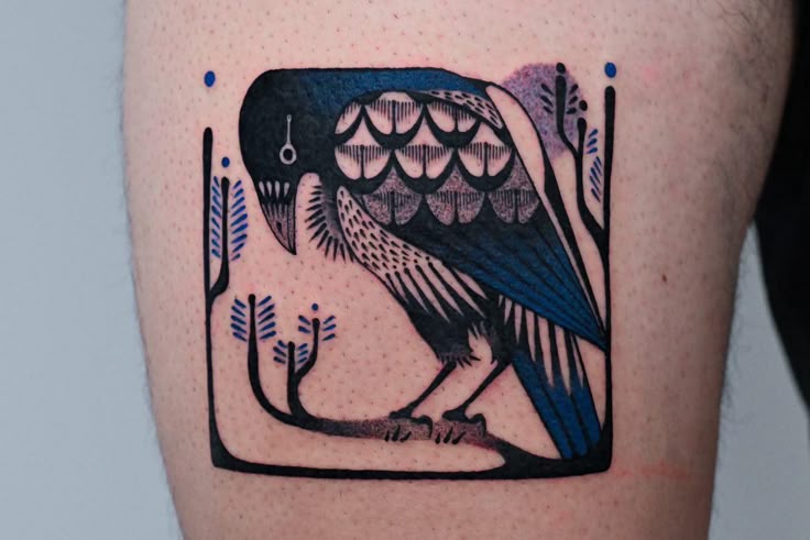 Vibrant Neo-Traditional Magpie Tattoo