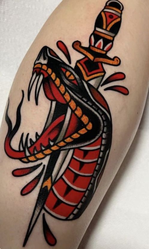 Fierce Snake and Dagger Tattoo Design